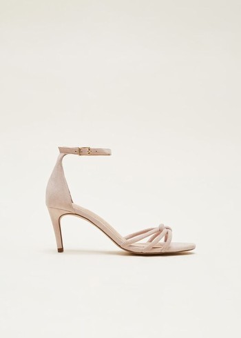 Phase Eight Suede Knotted Barely There Heels Cream Canada | FRBTZD-862